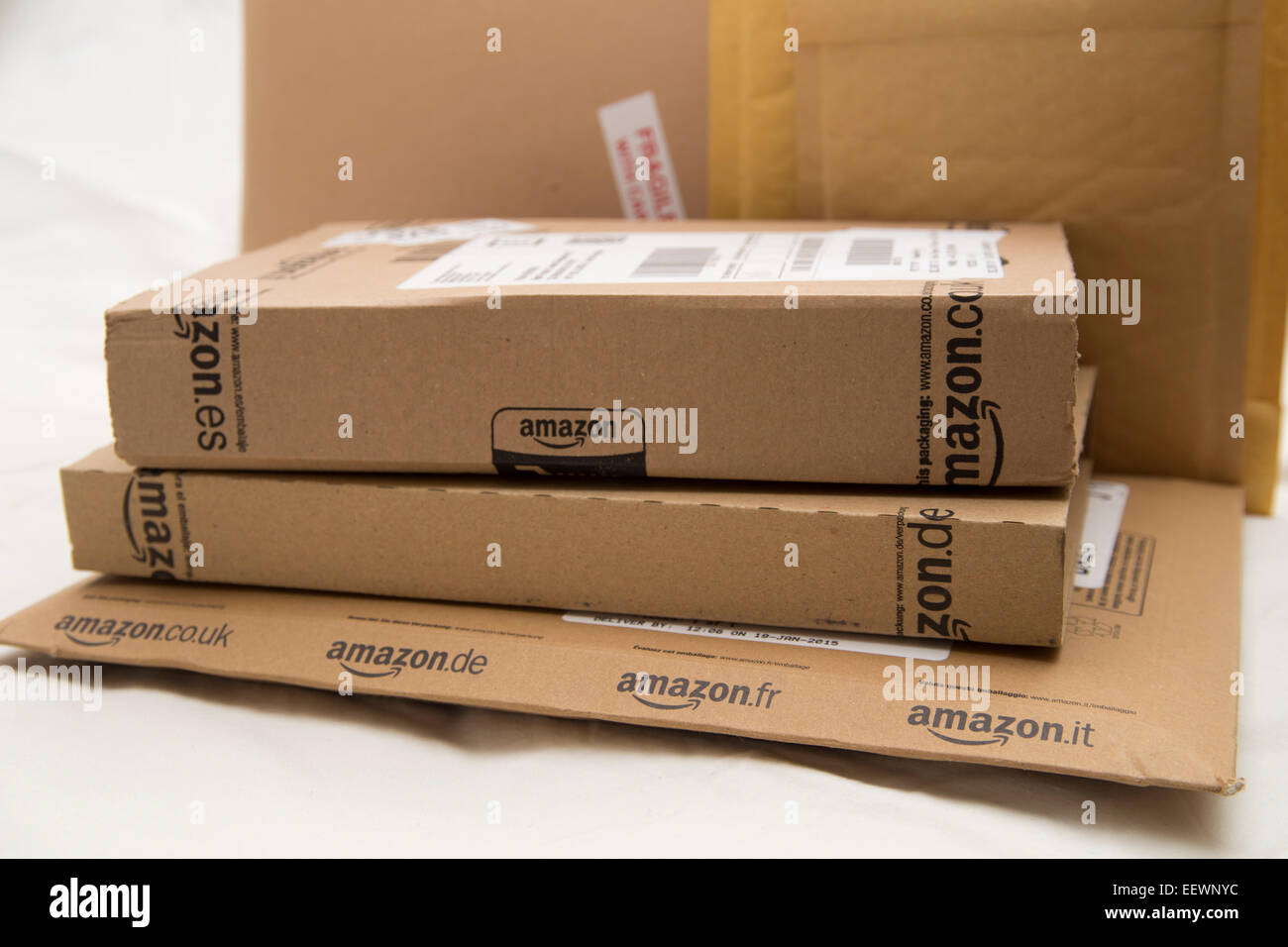Amazon parcels, packets, post, online shopping Stock Photo - Alamy