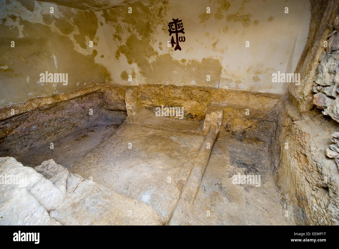 Inside the Garden Tomb. The Garden Tomb in Jerusalem is one of the two alleged burial sites of Jesus Christ Stock Photo