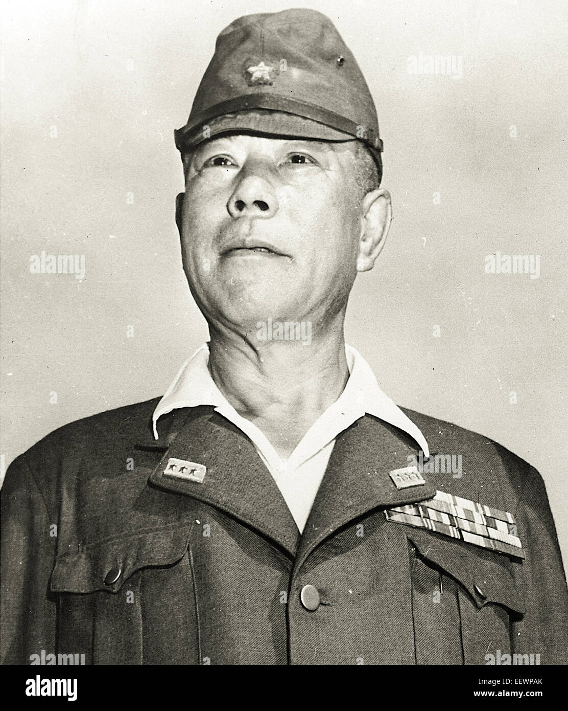Tomoyuki Yamashita (1885-1946), Imperial Japanese Army general during World War II who invaded the British possessions of Malaya and Singapore. From 29 October to 7 December 1945, an American military tribunal in Manila tried General Yamashita for war crimes relating to the Manila massacre and many atrocities in the Philippines and Singapore. The court found Yamashita guilty as charged and sentenced him to death. Photograph taken 29 October 1945 at start of his trial. Stock Photo