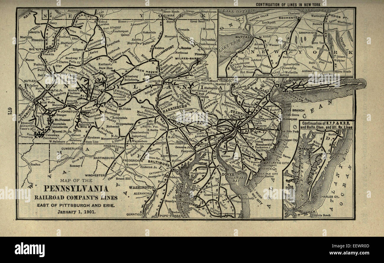 Pennsylvania railroad lines east map hires stock photography and