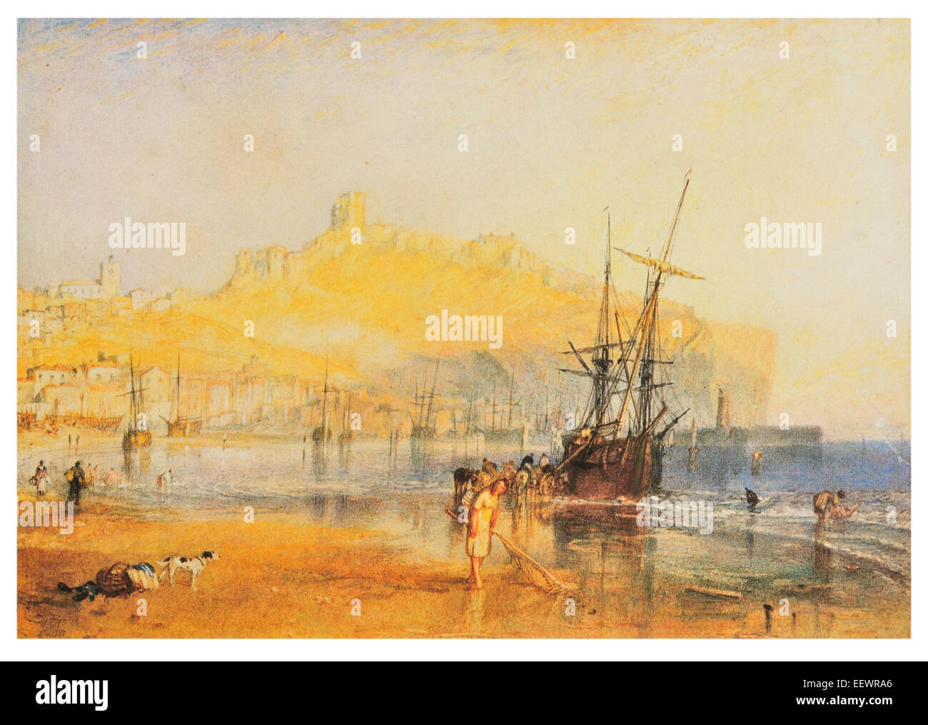 Scarborough by Joseph Mallord William Turner shrimp shrimper beach cove harbour fishing fishing boat Castle fort cliff cliffs Stock Photo