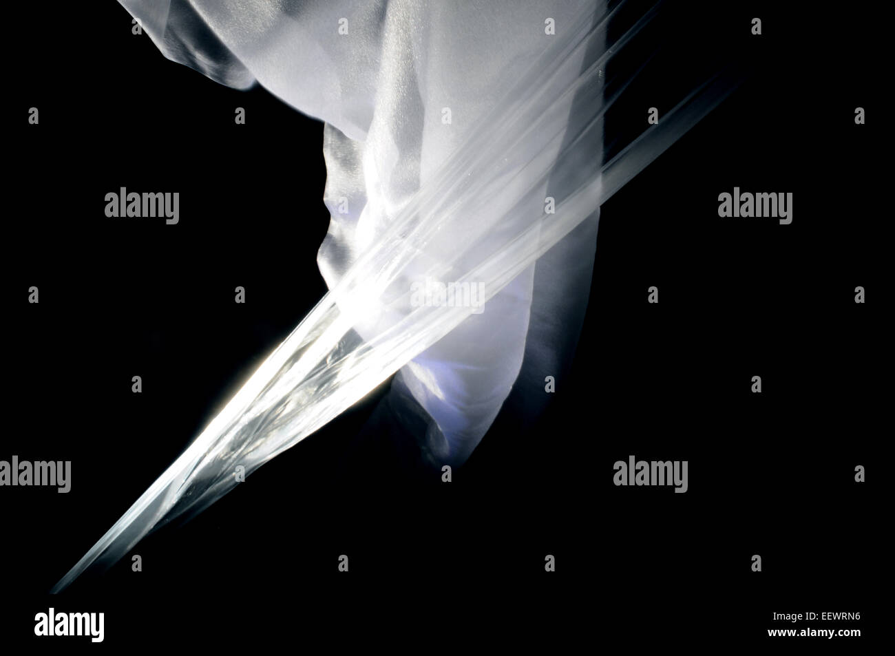 chiffon,light material being blown in the wind,Cellophane is a thin, transparent sheet made of regenerated cellulose Stock Photo