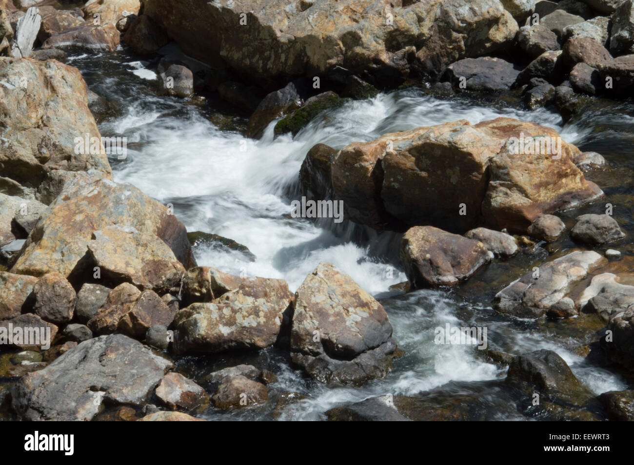 rocky stream running flowing water Stock Photo
