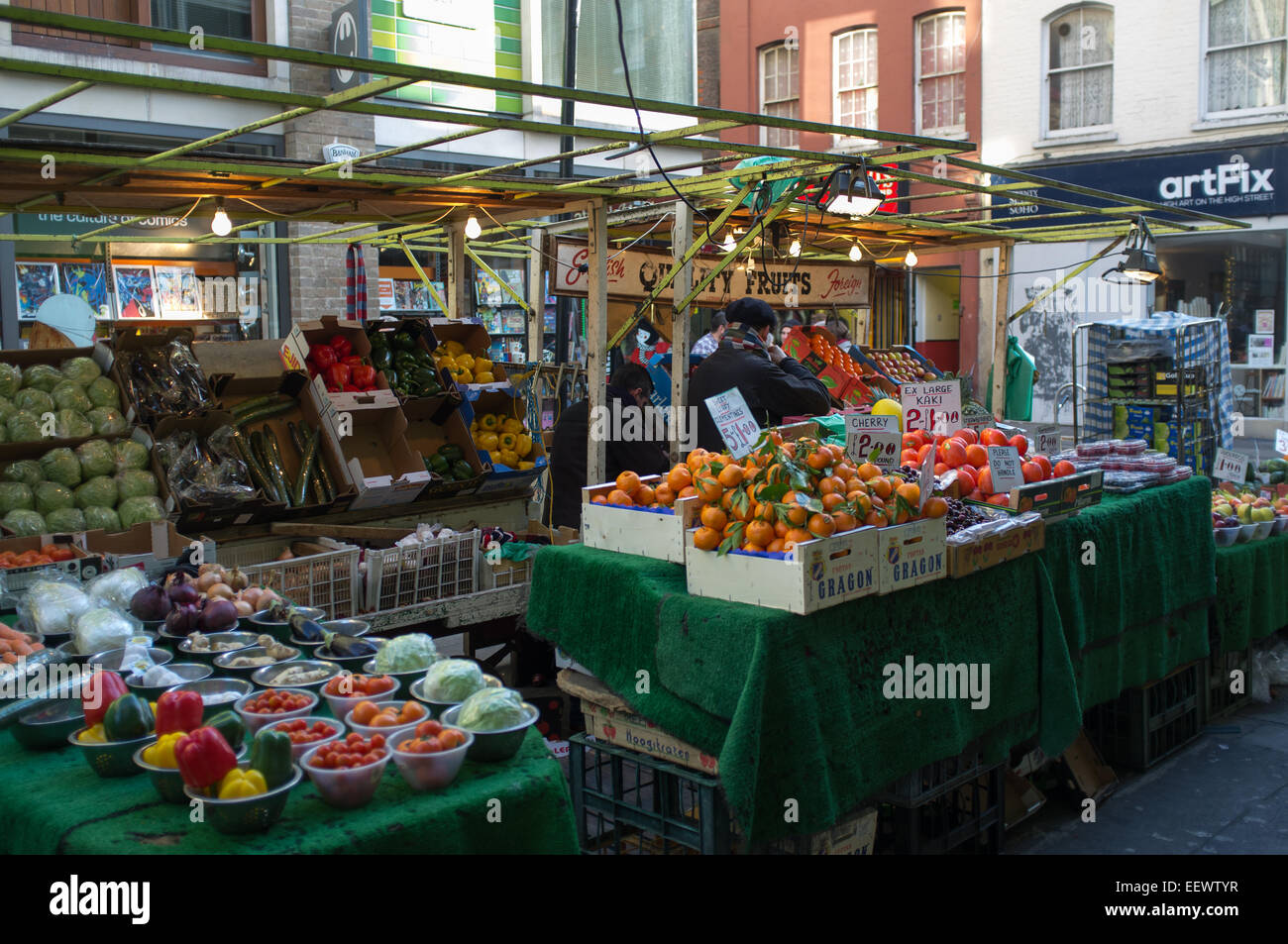 A fruit and vegetable stall on Berwick Street Market in Soho, London