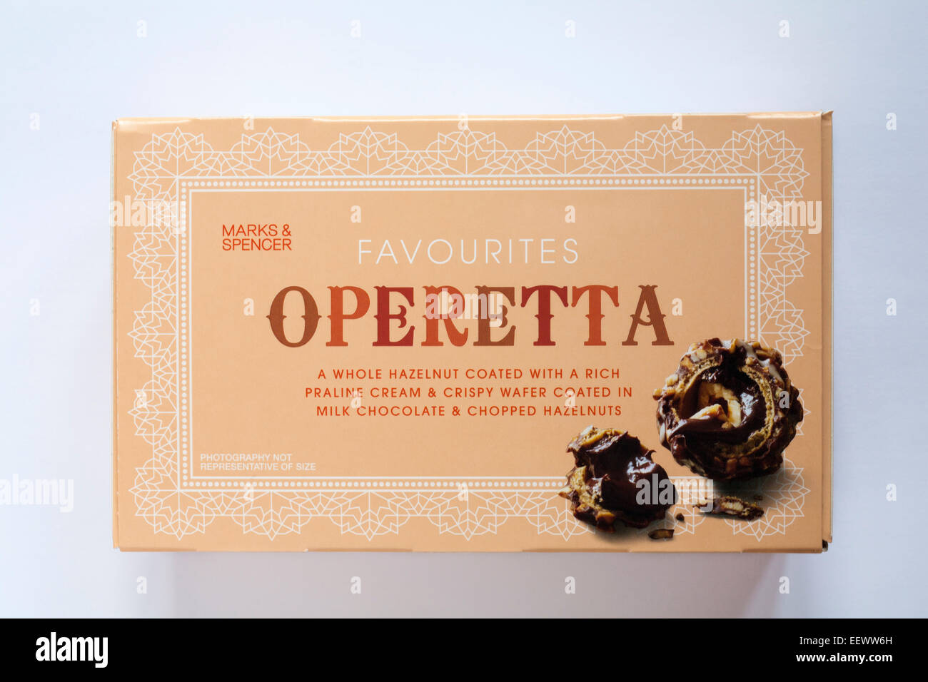 Box of Marks & Spencer Favourites Operetta chocolates isolated on white