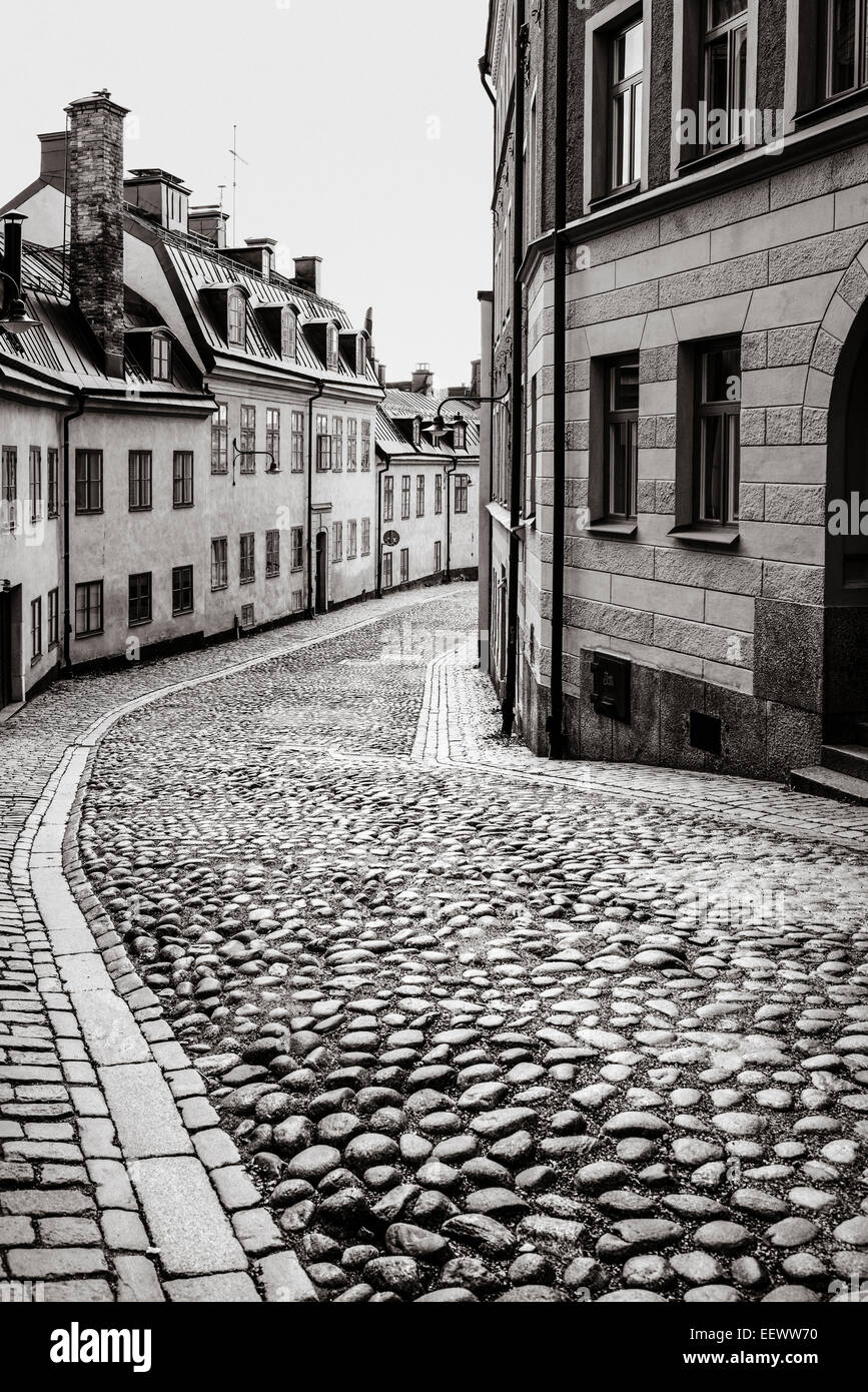 Street and old buildings in Stockholm, Sweden. Stock Photo