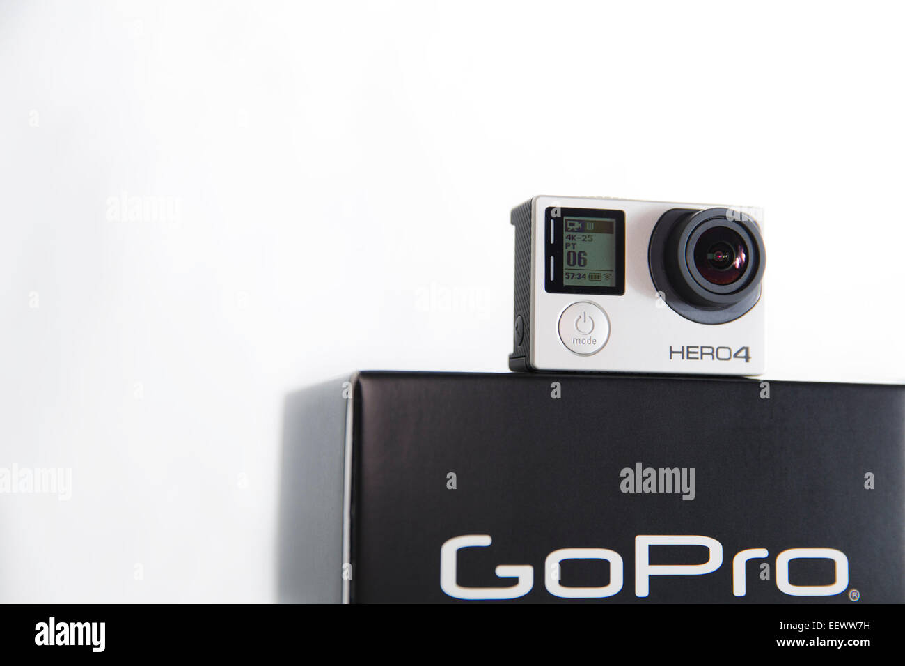 A Gopro Hero 4 Black Edition Is Pictured In A Studio On A White Background Stock Photo Alamy
