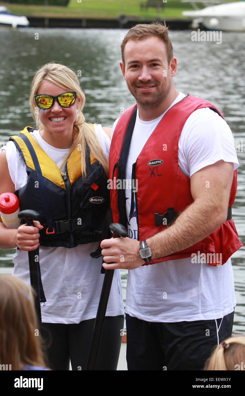 Olympic Skier Chemmy Alcott and her husband Dougie Crawford take part in a  Dragon boat race. Featuring: Chemmy Alcott,Dougie Crawford Where: London,  United Kingdom When: 20 Jul 2014 Stock Photo - Alamy