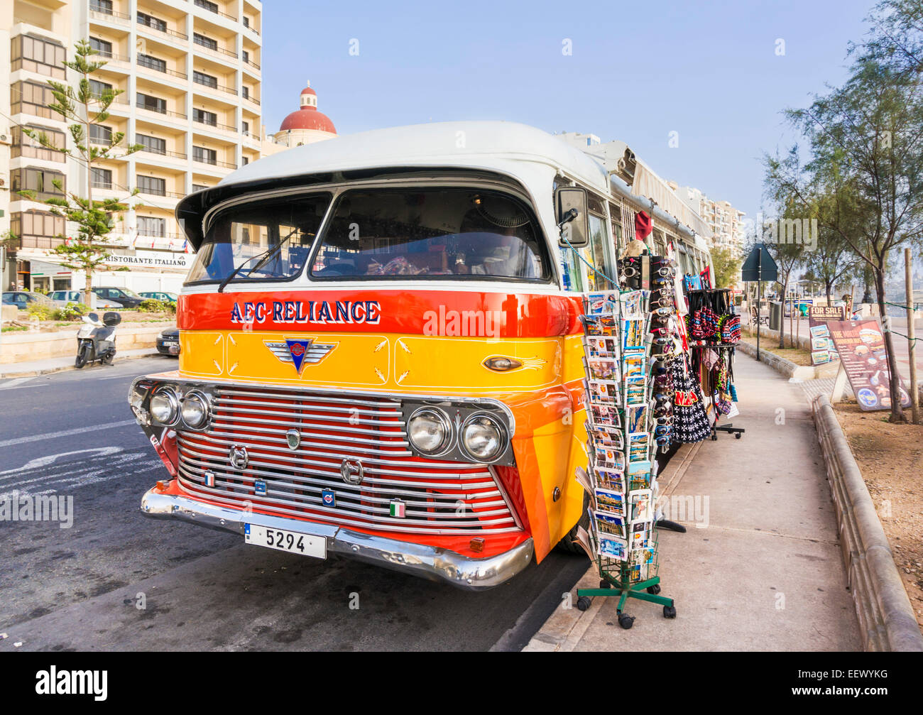 Vintage Classic Malta Bus now a mobile souvenir store Valletta Malta EU