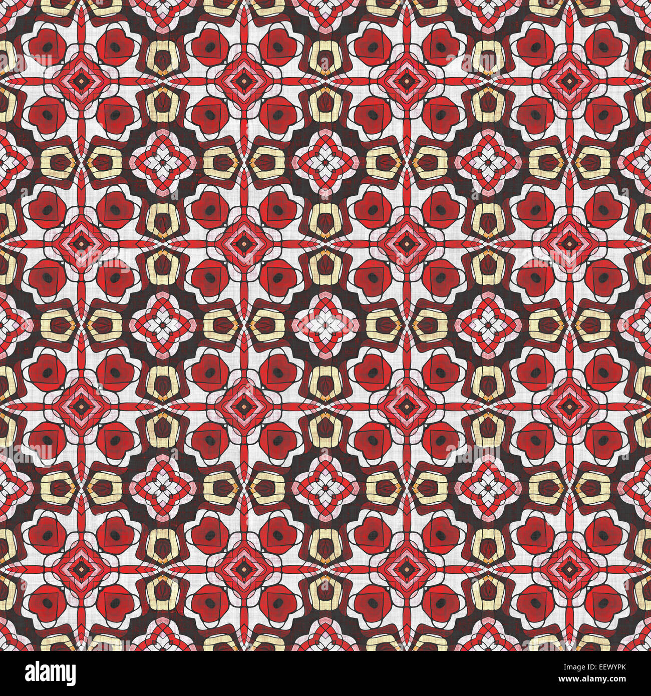 This fabric material with stamped red and brown patterns Stock Photo