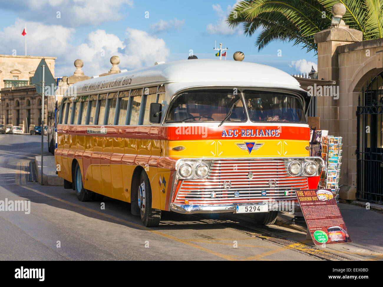 Vintage Classic Malta Bus now a mobile souvenir store Valletta Malta EU Europe Stock Photo