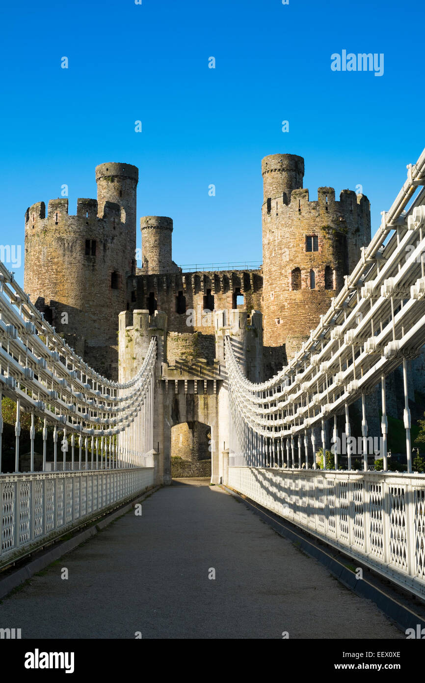 Conwy castle telford suspension bridge north wales uk conwy hires