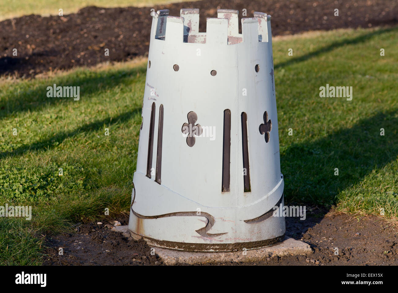 Castle shaped rubbish bin at Bedford Castle, Bedford, Bedfordshire