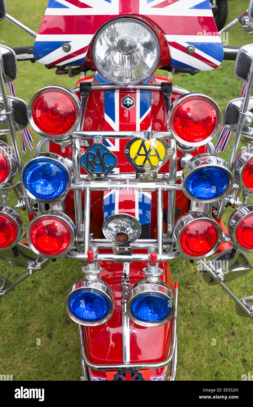 Scooters Scooter Mods Mirrors lots Union Jack Red Stock Photo Alamy