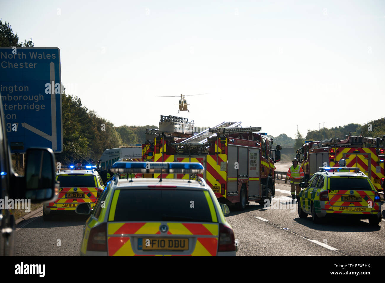 Police Fire Ambulance Motorway Air Helicopter RTC Stock Photo