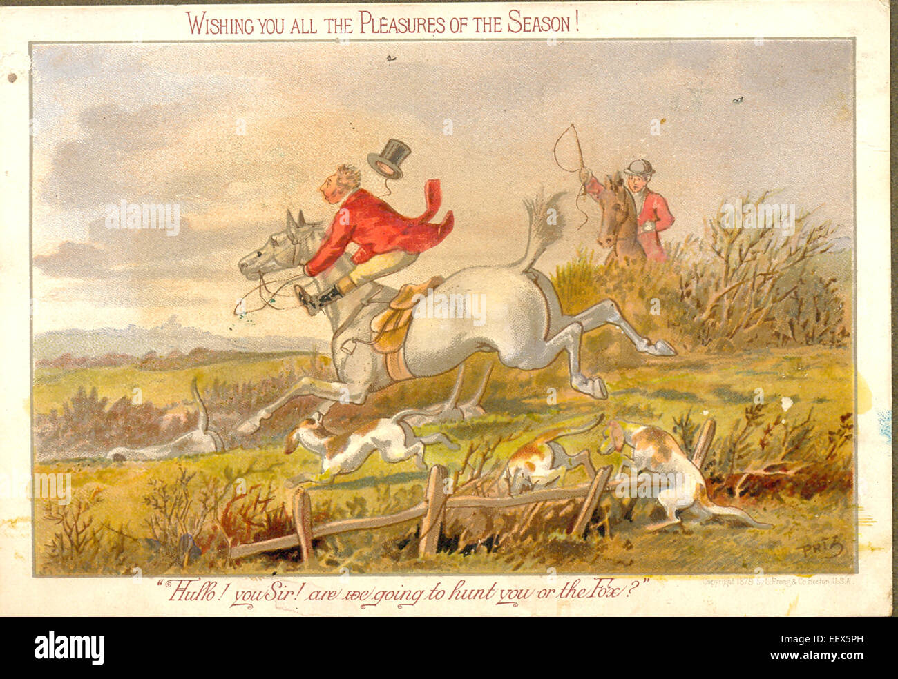 Comic Christmas card of fox hunting scene Stock Photo