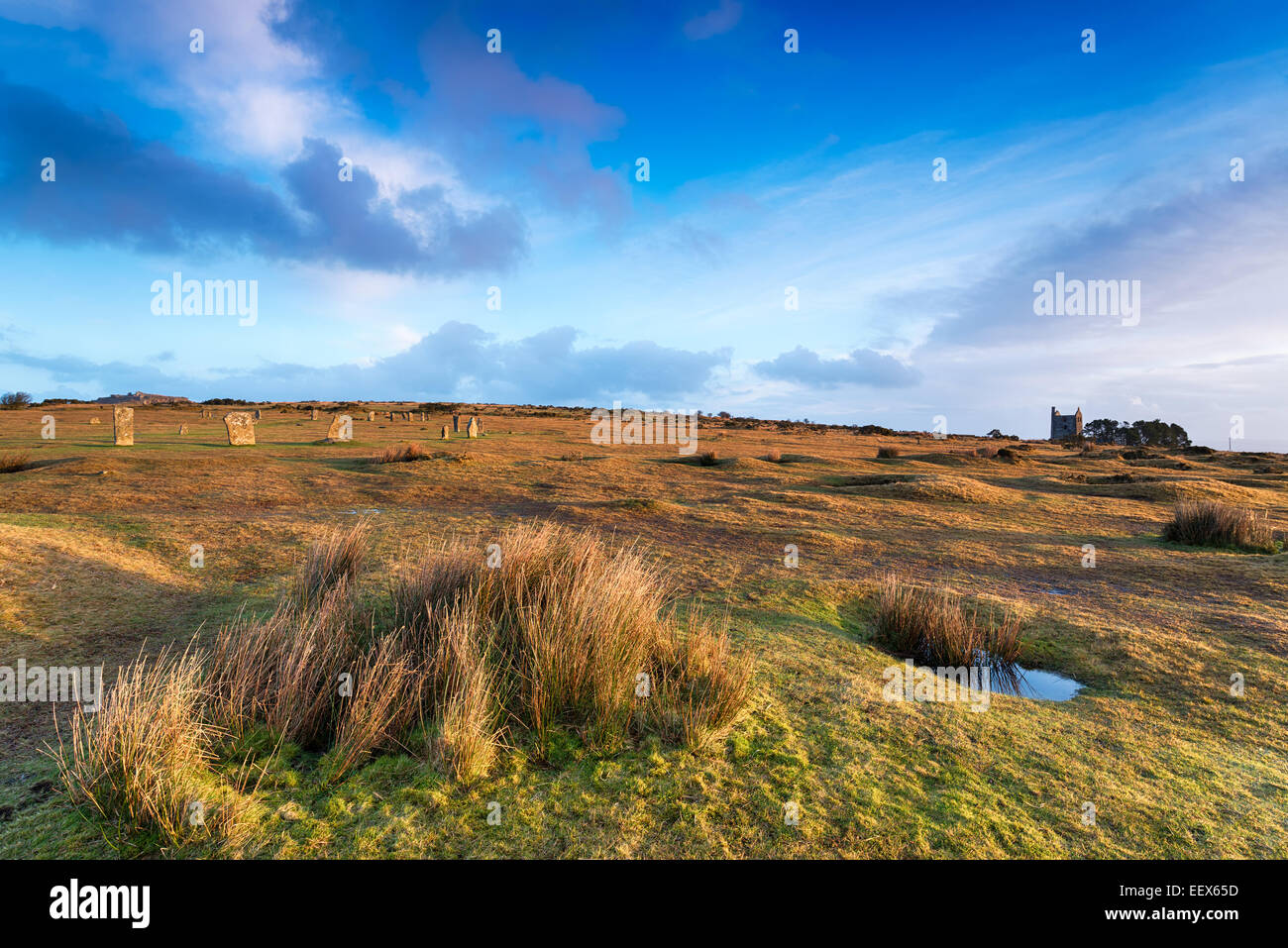 The Hurlers Stone Circle at Minions on Bodmin Moor in Cornwall Stock Photo
