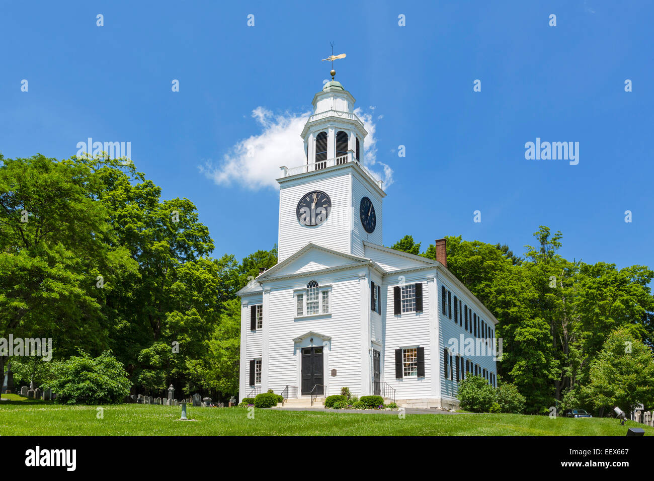 The early 19thC Church on the Hill, Main Street, Lenox, Berkshire County, Massachusetts, USA Stock Photo