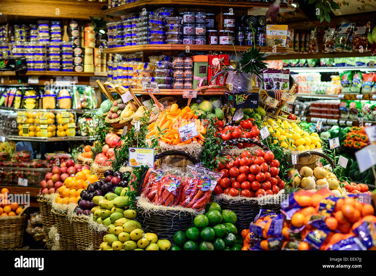 Produce for sale in an upscale bodega on the upper west side. Stock Photo