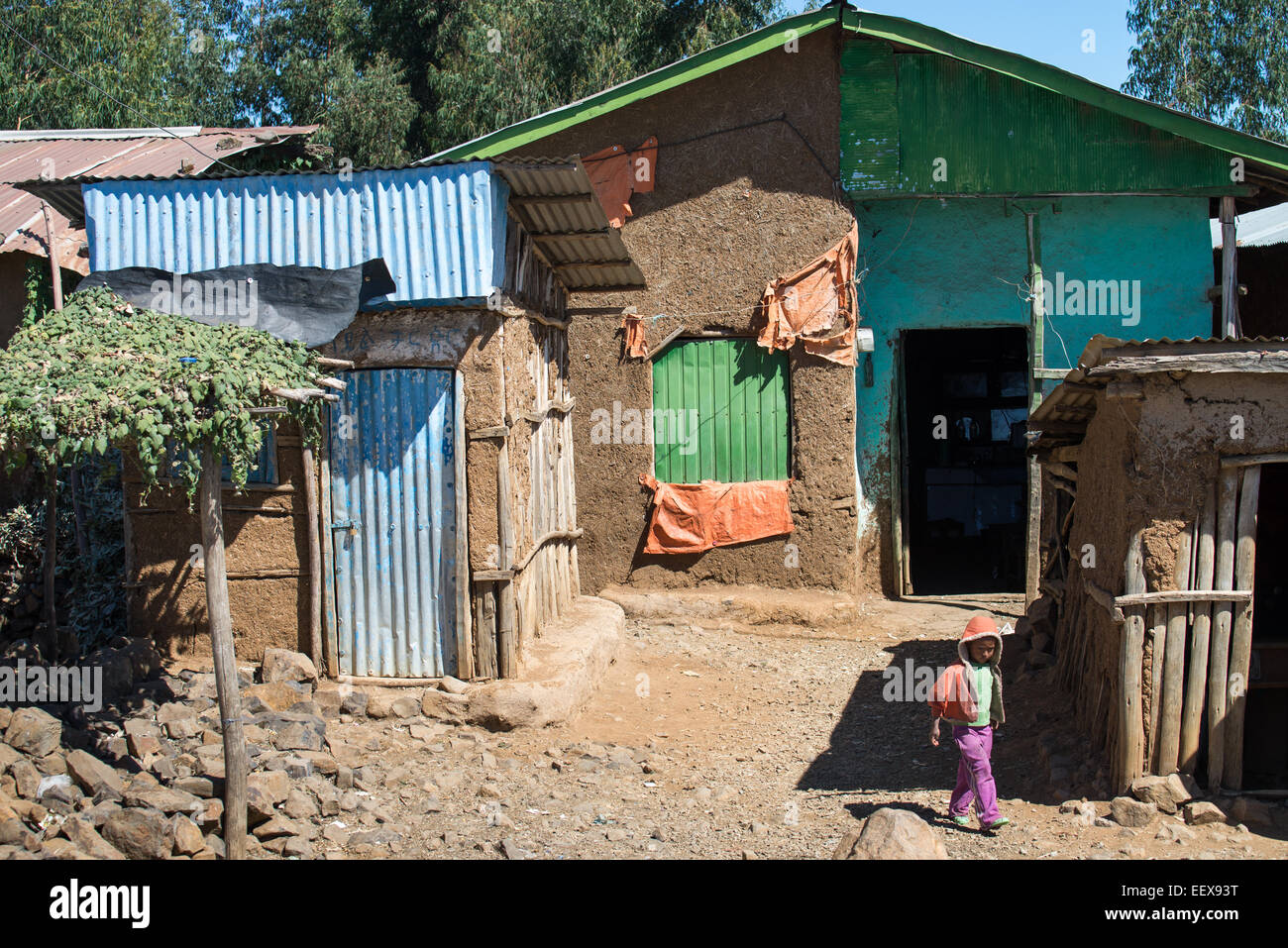 poor Ethiopian village houses near Lalibela, Ethiopia, Africa Stock