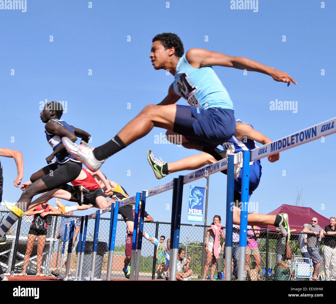 The High school Class L Track Championship meet in Middletown, CT USA. Stock Photo