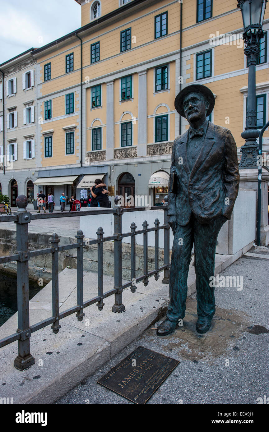 A bronze statue of James Joyce, an Irish novelist and poet, in Trieste ...