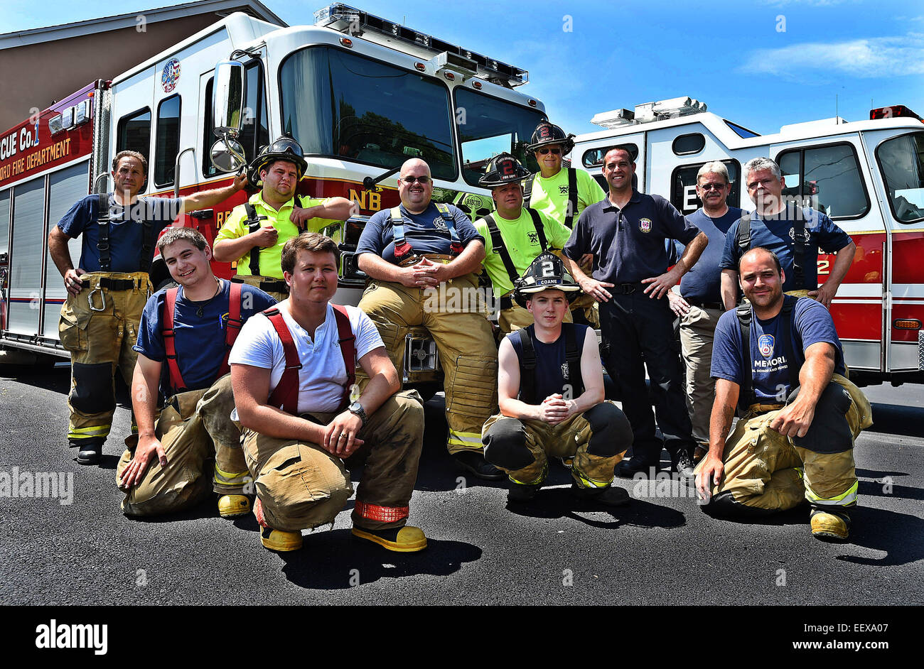 CT USA-- North Branford volunteer firefighters, shown at their headquarters on Foxon Road, are one of the largest volunteer departments in the area. Stock Photo