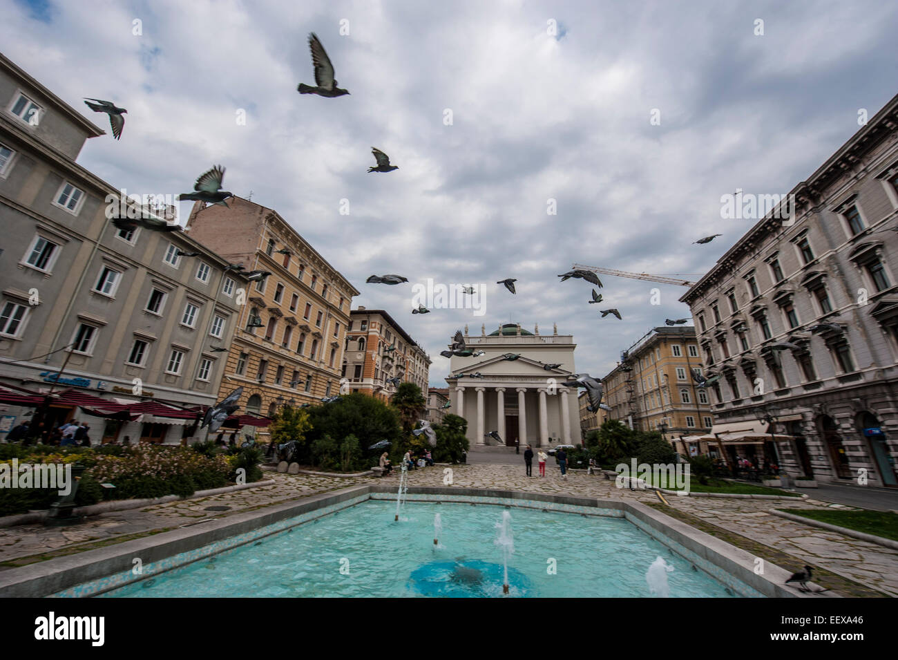 Piazza Sant'Antonio Nuovo (Sant Antonio Nuovo Square) in Trieste, Italy. Stock Photo