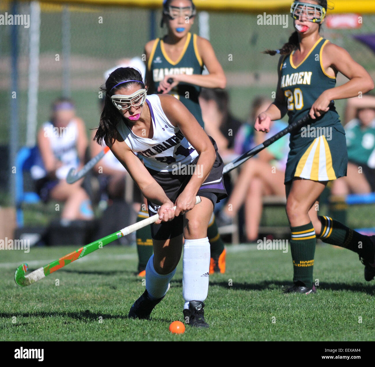 CT USA North Branford vs Hamden field hockey game action at North Branford High School. Stock Photo