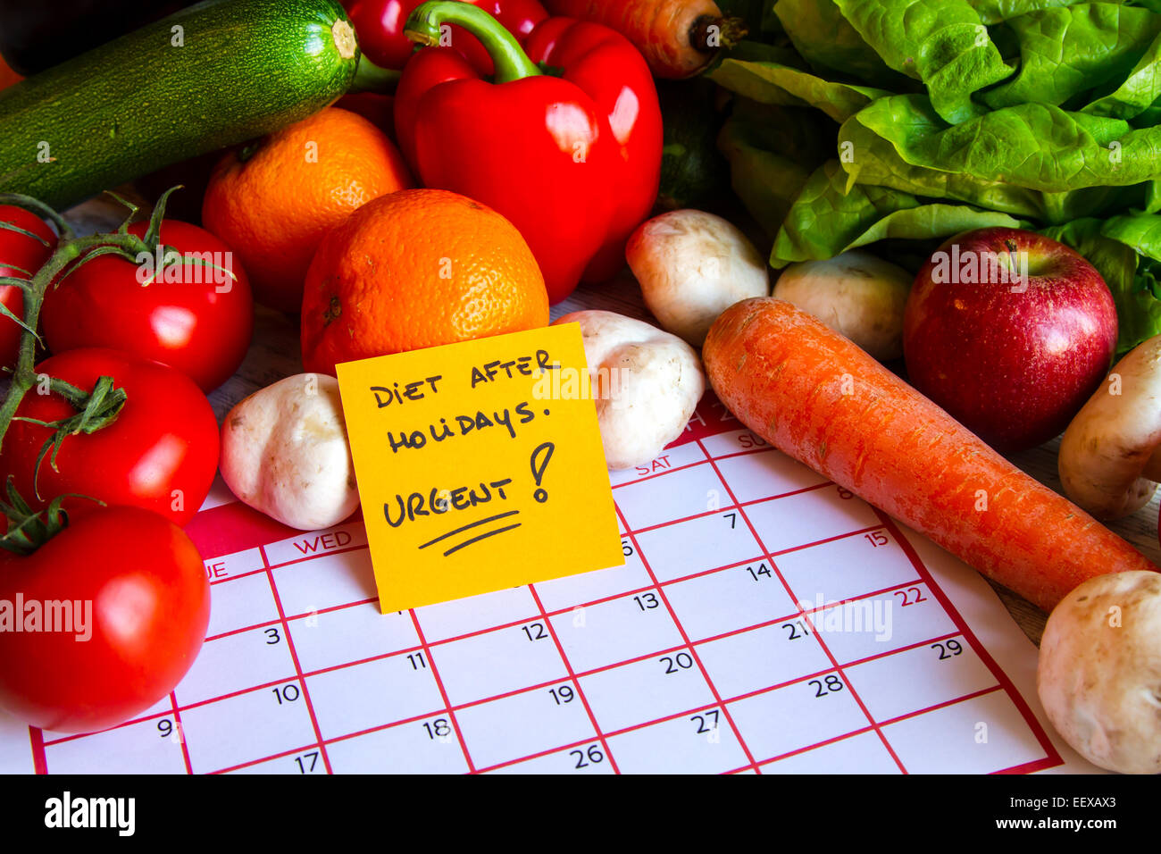 Diet after Holidays,  vegetables and fruits Stock Photo