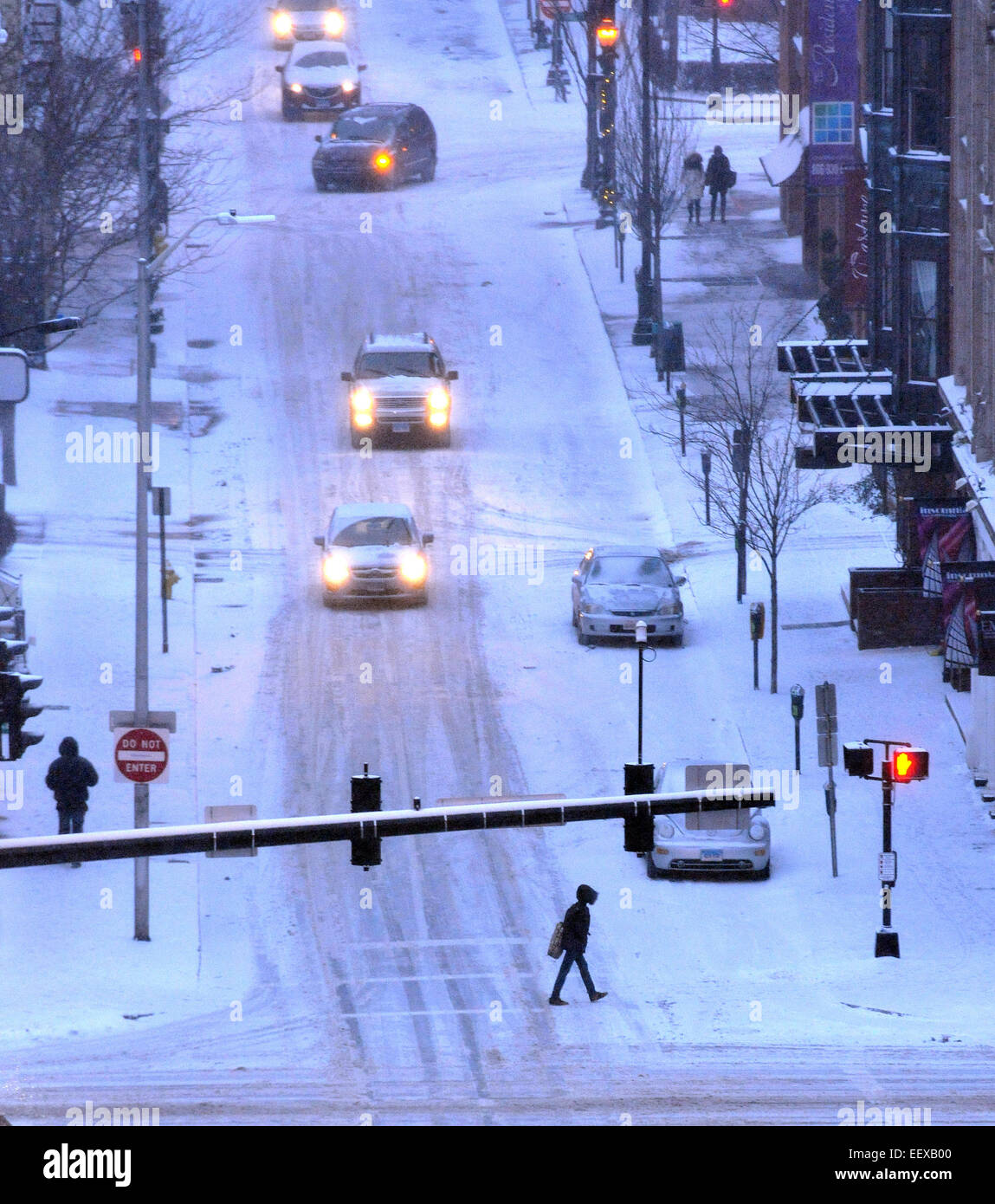 Downtown New Haven early Saturday evening. Stock Photo