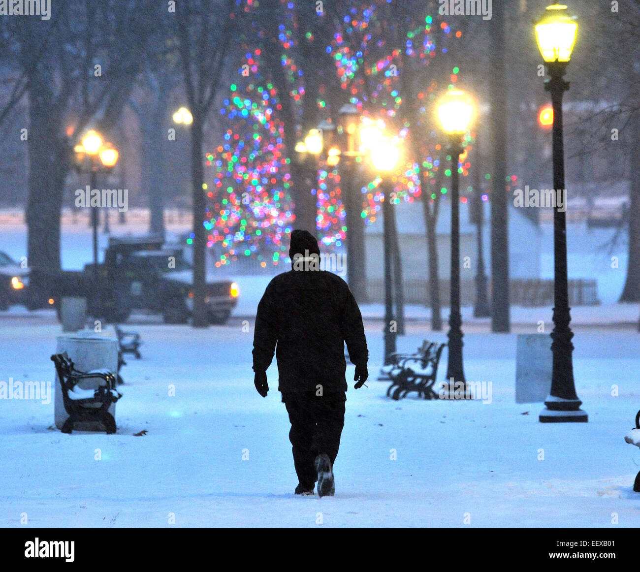 Downtown New Haven early Saturday evening. Stock Photo