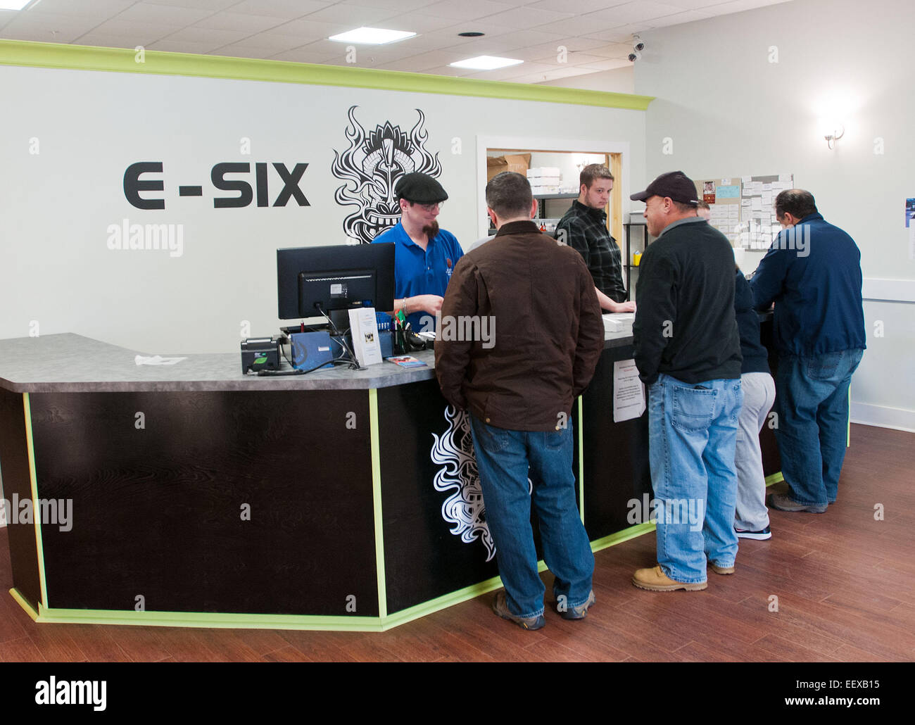 Business was brisk at E-Six, electronic cigarette retailer in Branford on Thursday CT, USA Stock Photo