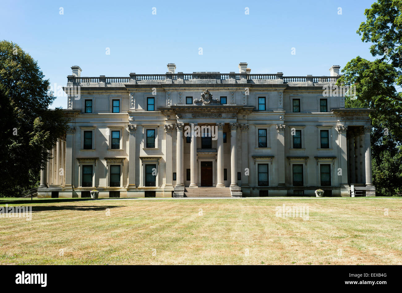 The front of the Vanderbilt Mansion in Hyde Park New York. Stock Photo