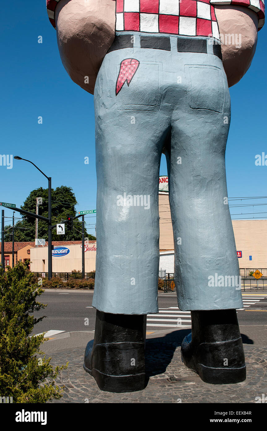 The lower portion of the Paul Bunyan statue in the Kenton neighborhood