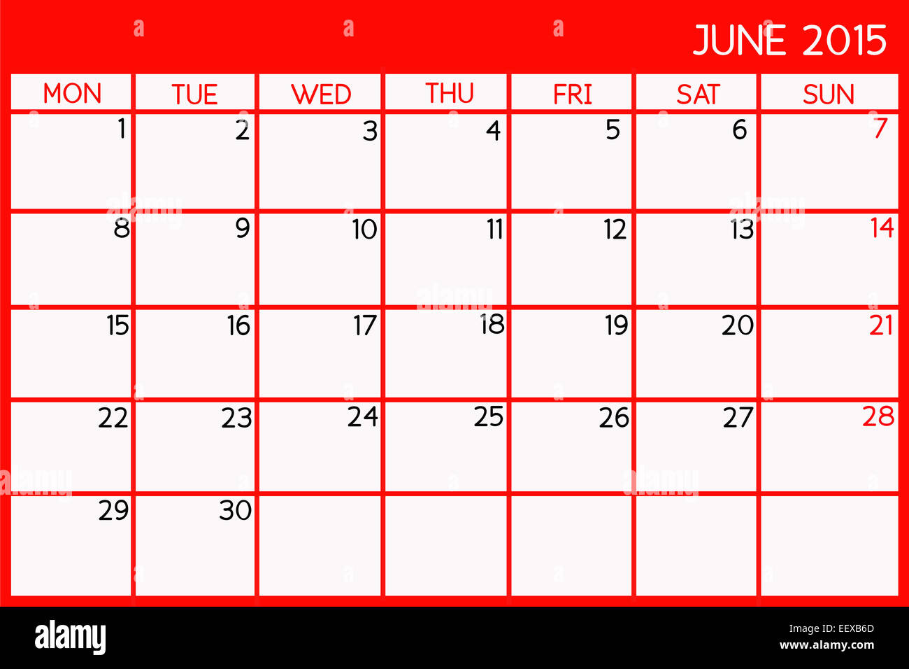 Blank Calendar of June, 2015 Stock Photo - Alamy