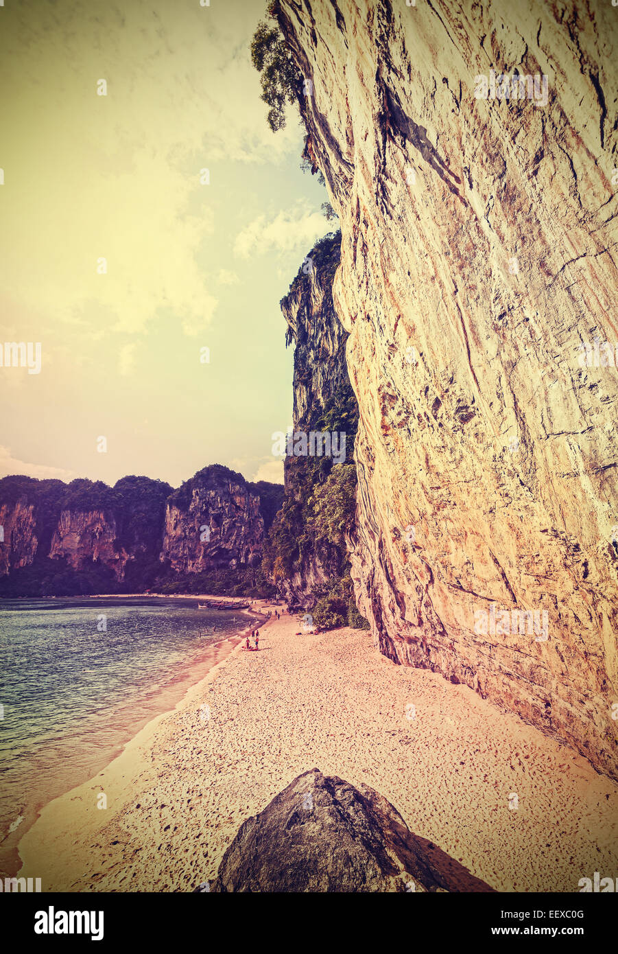 Retro vintage filtered picture of a cliff beach. Stock Photo
