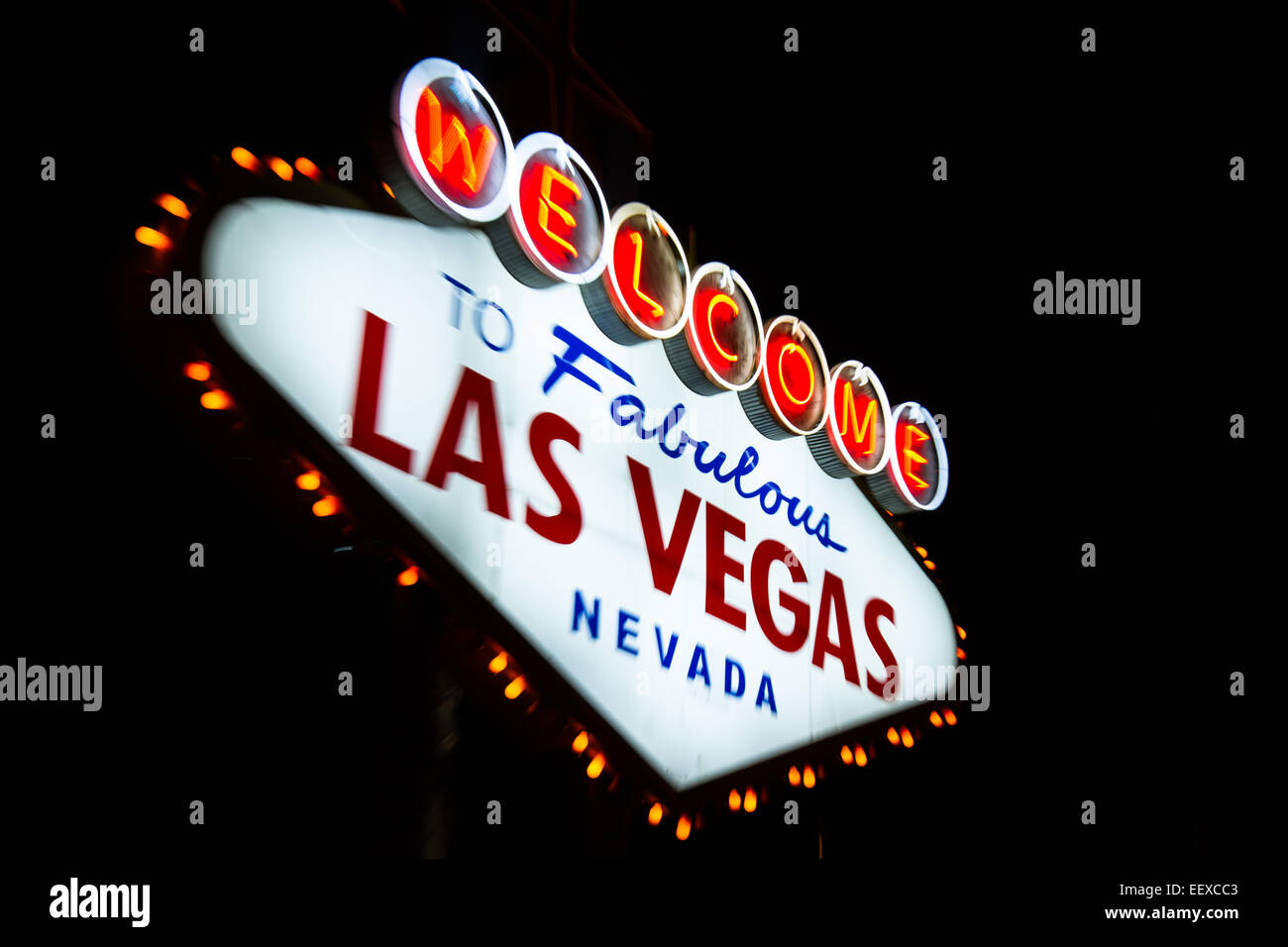 welcome to fabulous las vegas Nevada sign shot at night with a motion