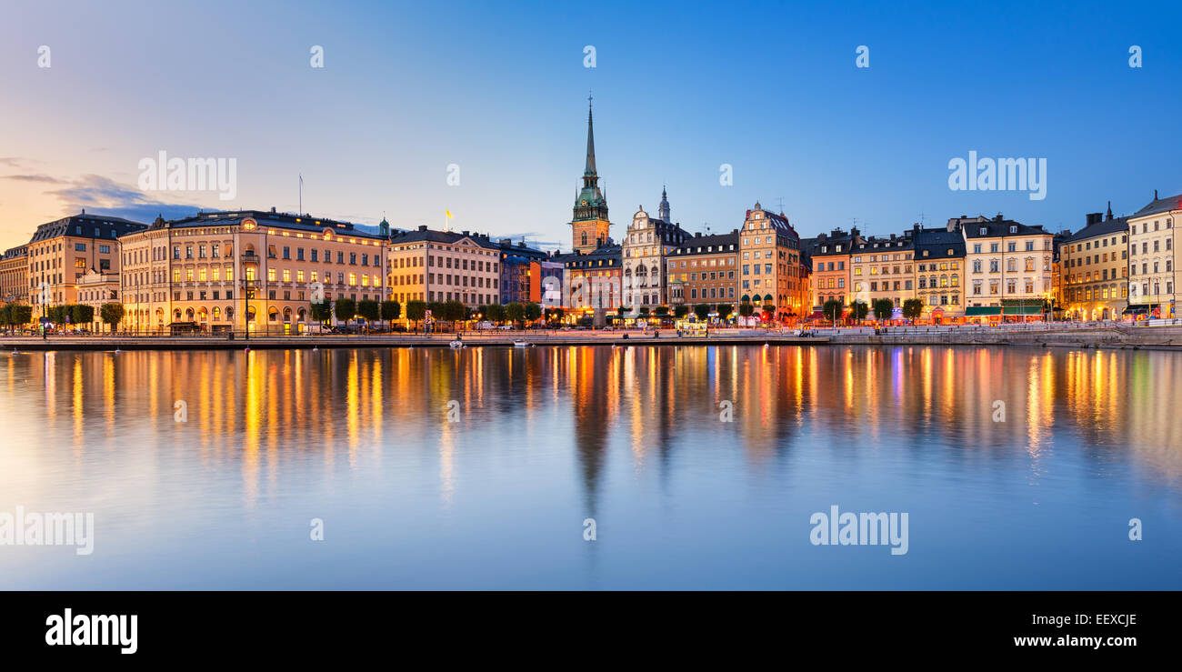 Gamla Stan (old town) at night in Stockholm, Sweden Stock Photo