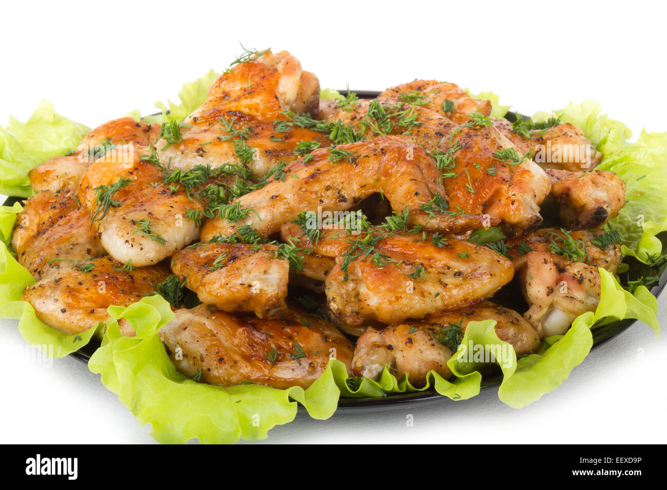 fresh tasty juicy Roasted chicken wings background Stock Photo