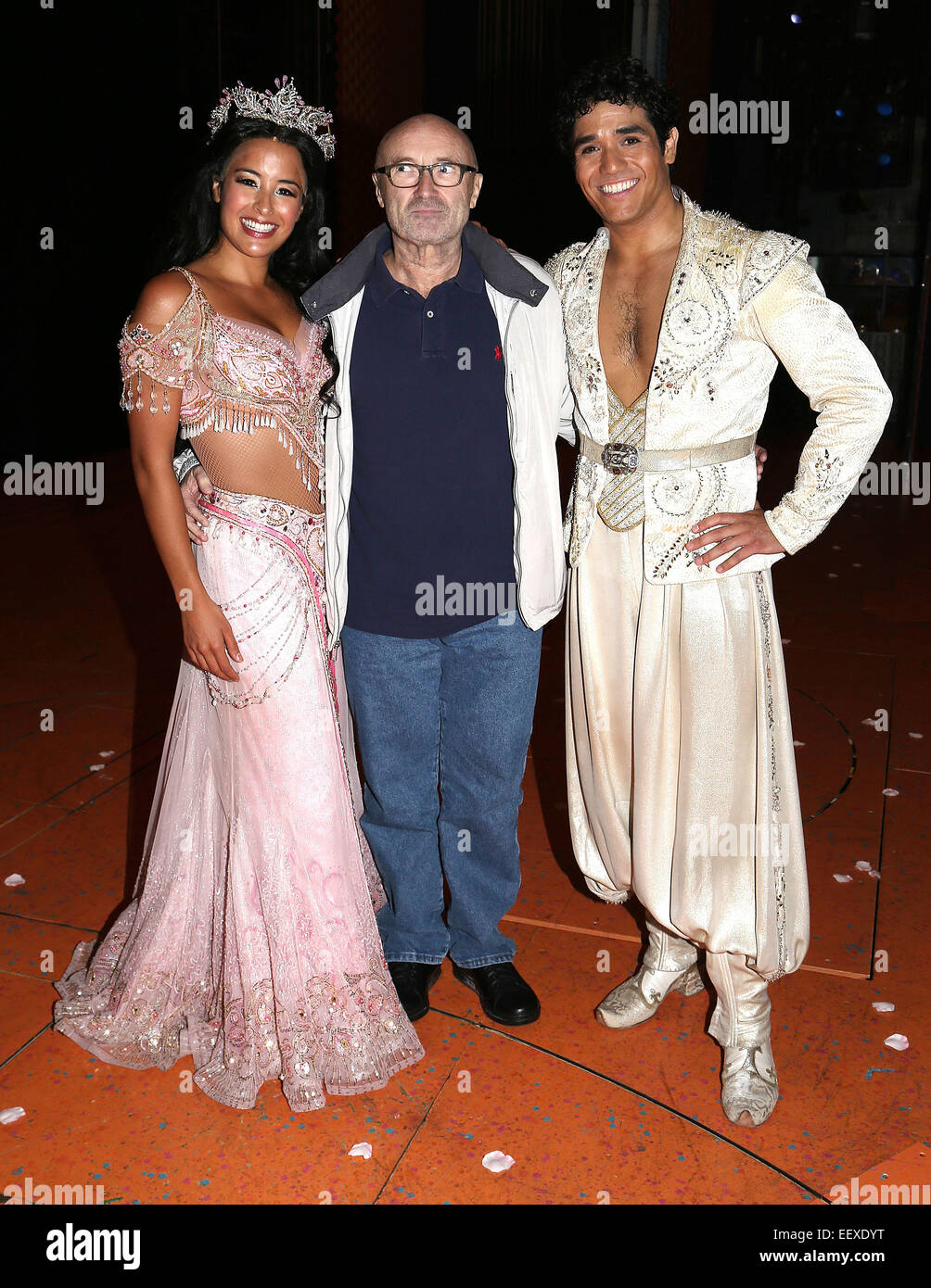 Phil Collins visits the cast of Broadway's Aladdin at the New Amsterdam ...