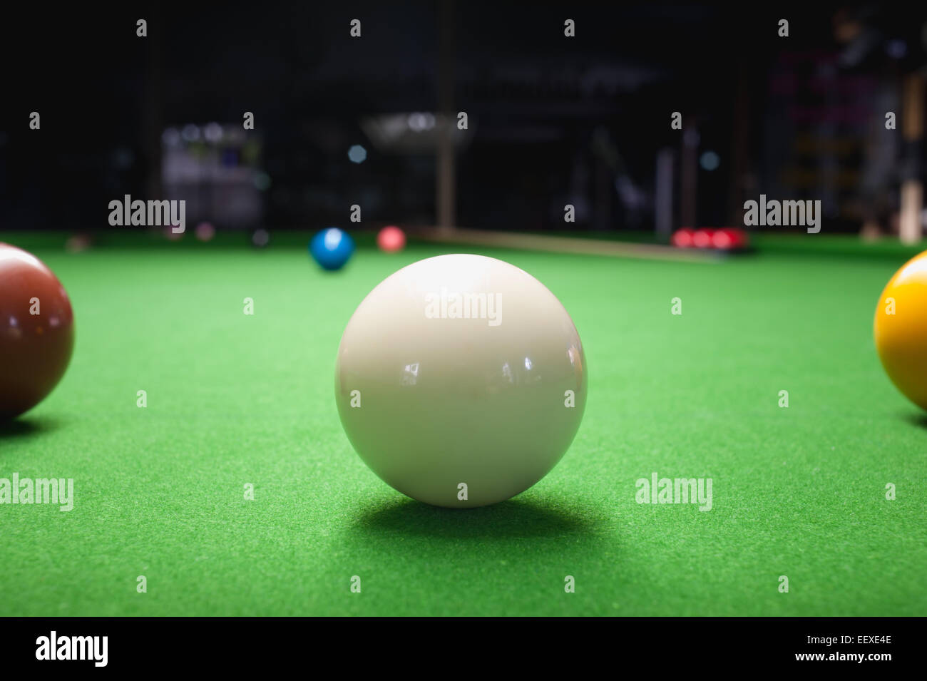 snooker ball on green surface table Stock Photo