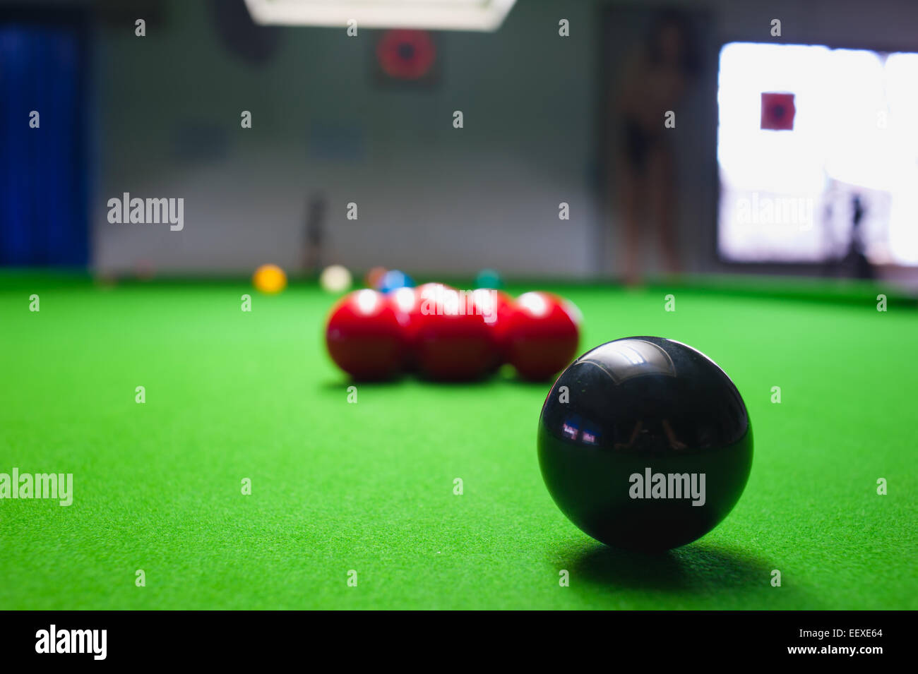 snooker ball on green surface table Stock Photo