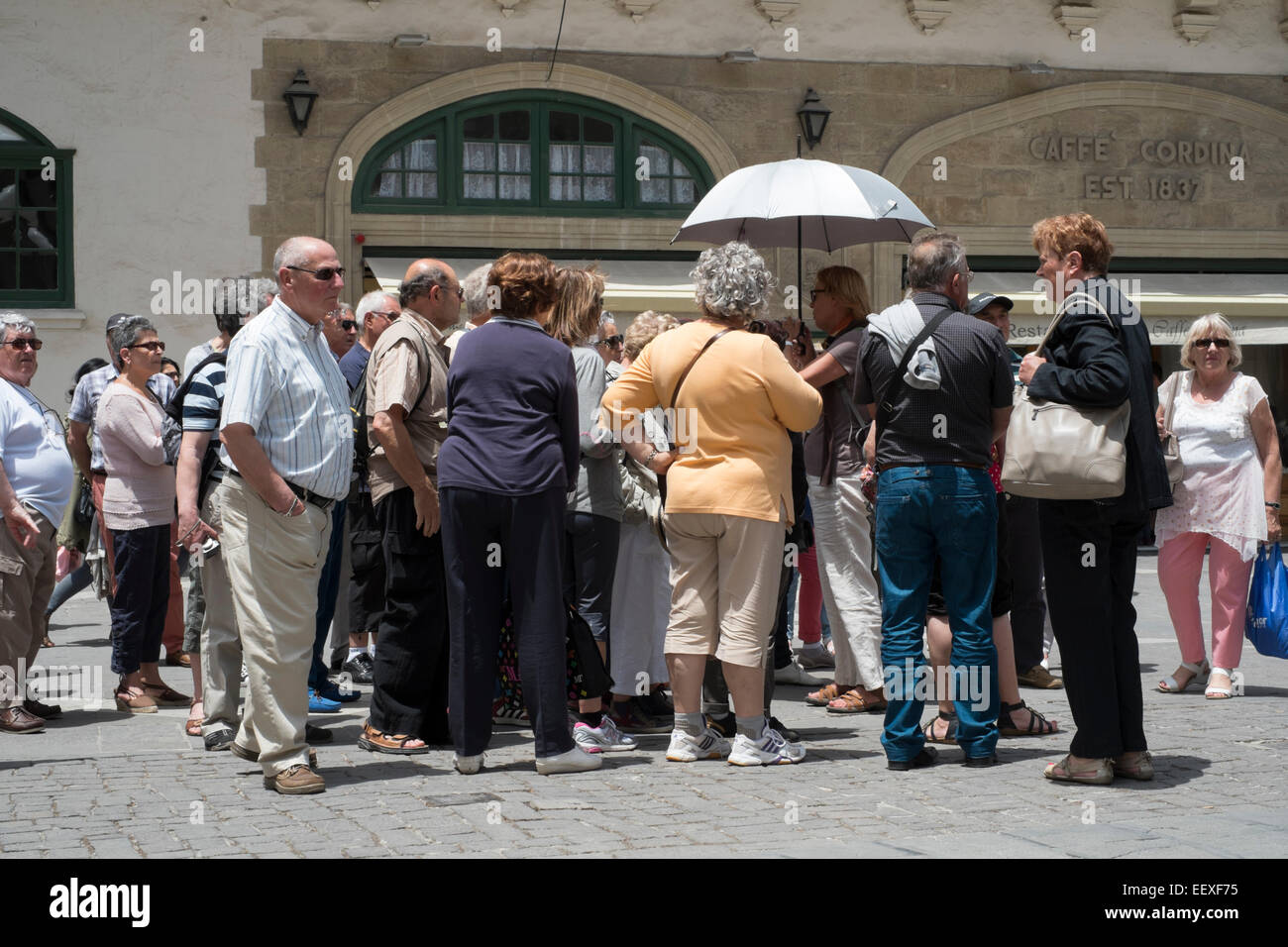 Tourists on Republic Street in Valletta, Malta Stock Photo