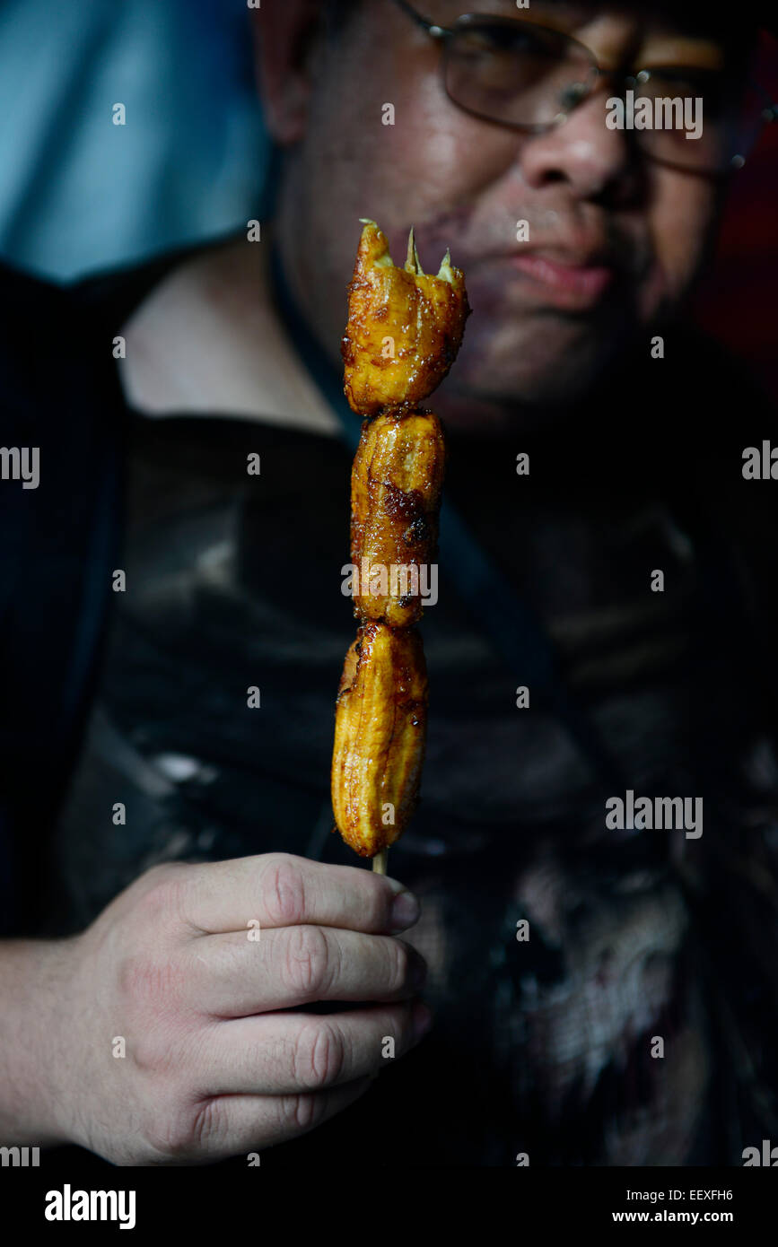 Fried Banana is a very popular street food snack in The Philippines. Stock Photo