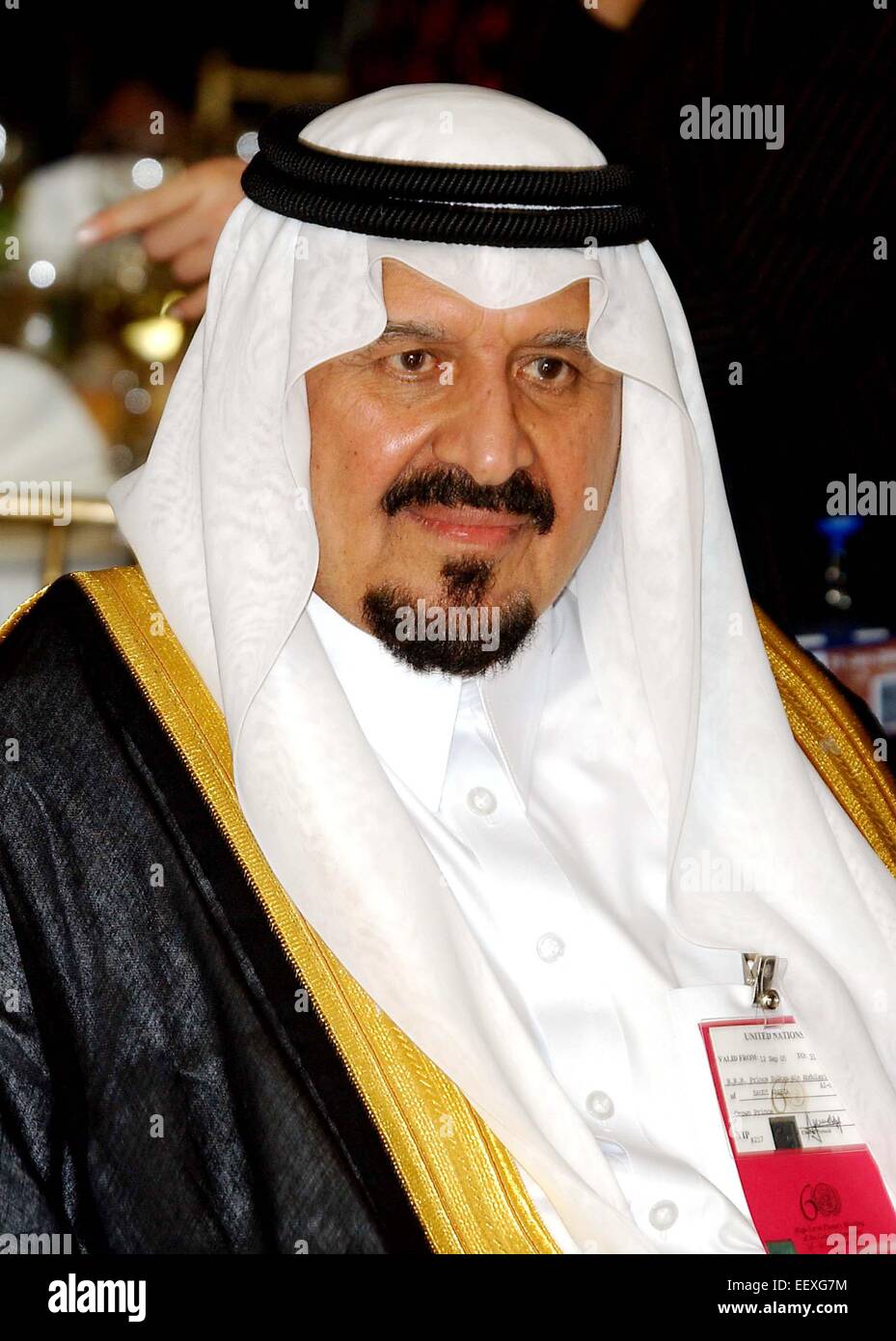 File images from 2005. . Saudi Arabia's King ABDULLAH BIN ABDULAZIZ AL SAUD has died at age 90, state television announced. He had been in the hospital for several weeks suffering from a lung infection. Abdullah, a U.S. ally in the fight against al-Qaeda, came to power in 2005 after his half-brother died. PICTURED - Sept. 14, 2005 - New York - King Abdullah Bin Abdul Aziz Al Saud of Saudi Arabia atHigh-Level Plenary Meeting Of The General Assembly at the United Nations. Credit:  Globe Photos/ZUMAPRESS.com/Alamy Live News Stock Photo