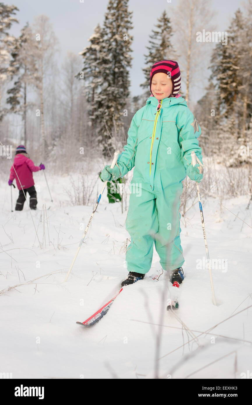 Kids skiing Stock Photo