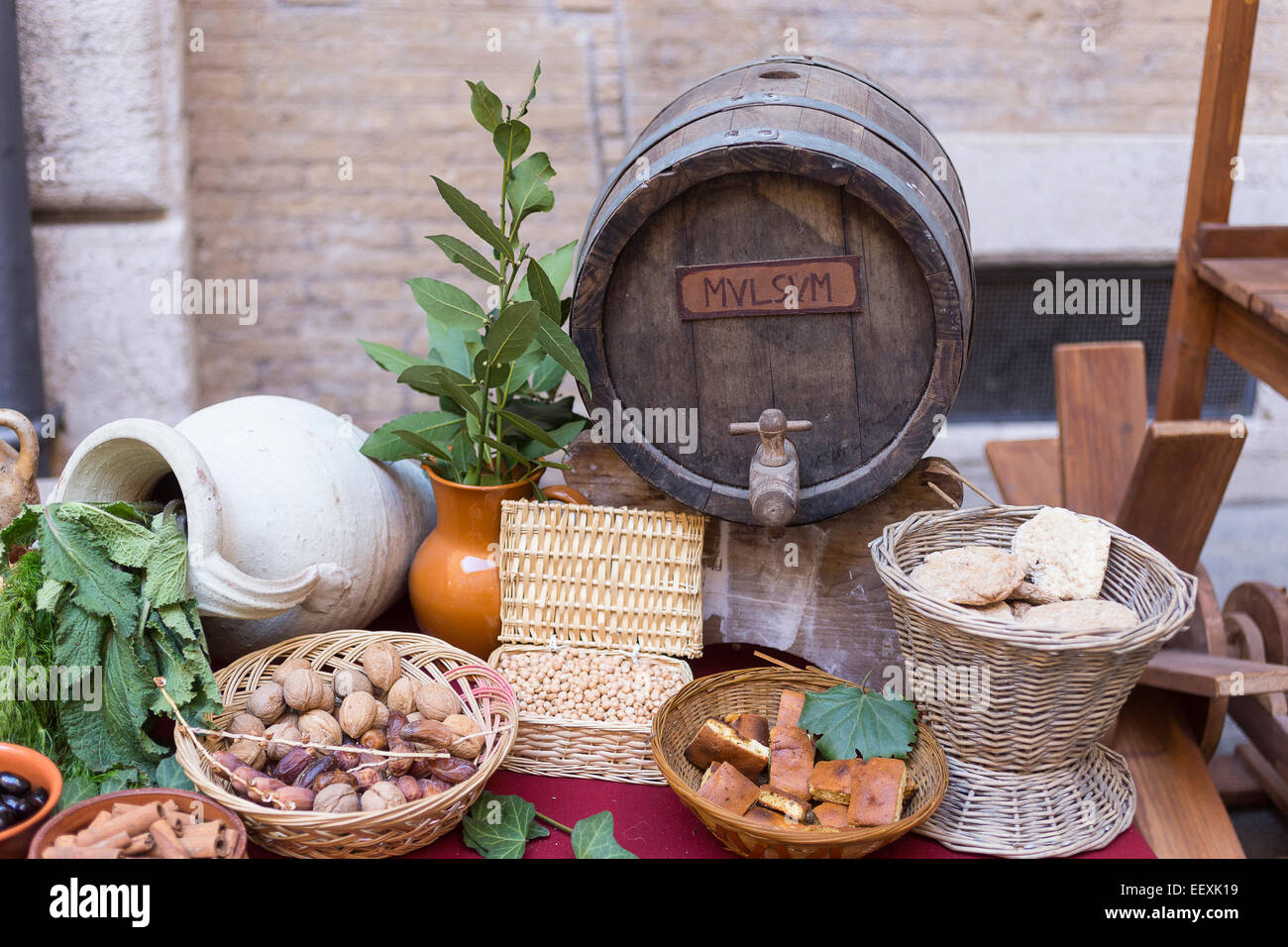 ancient roman food reconstruction of a market Stock Photo