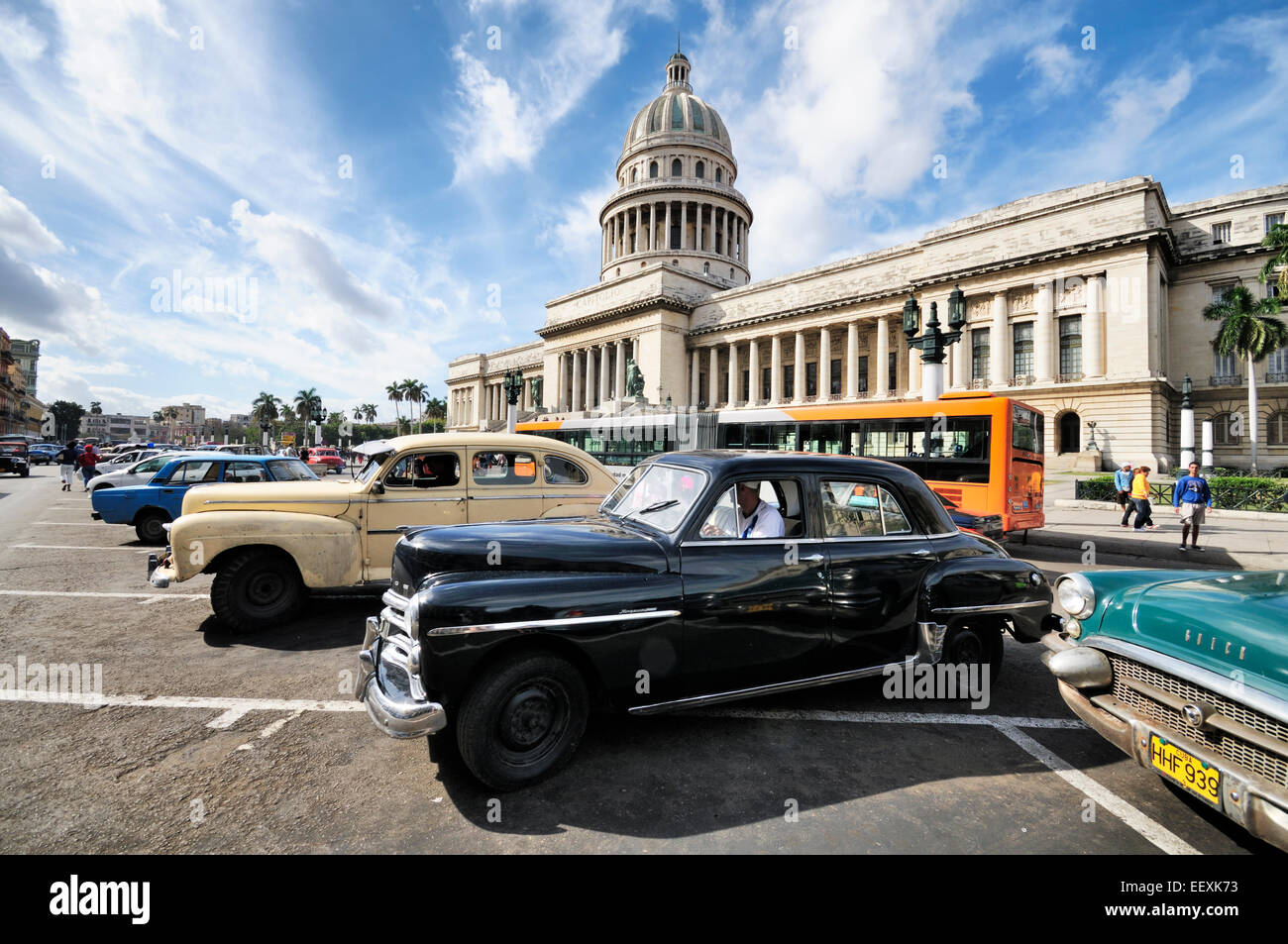 American classic car from the 50s, in front of the Capitol, El Capitolio, Prado, Paseo de Marti, Centro Habana, Havana Stock Photo