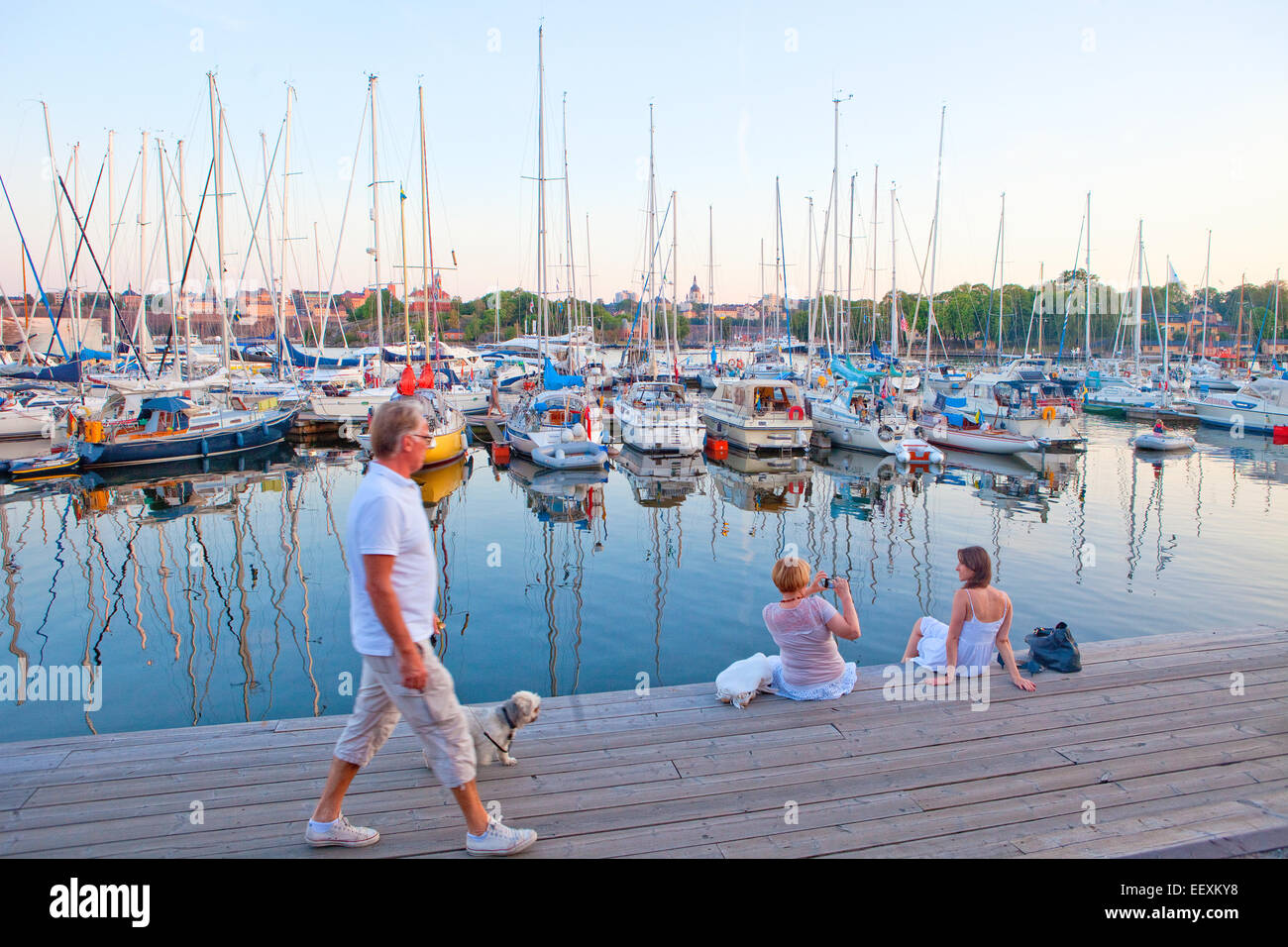 Sweden, Stockholm - Sailboats in harbour at Djurgarden Stock Photo
